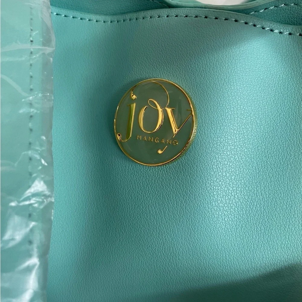 Joy Mangano Blue Tote with Glossy Finish and Spacious Design